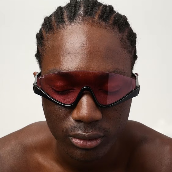 NEW GUCCI UNISEX SHIELD SUNGLASSES, GUCCI PINK BLACK EYEWEAR GUCCI - Picture 7 of 13
